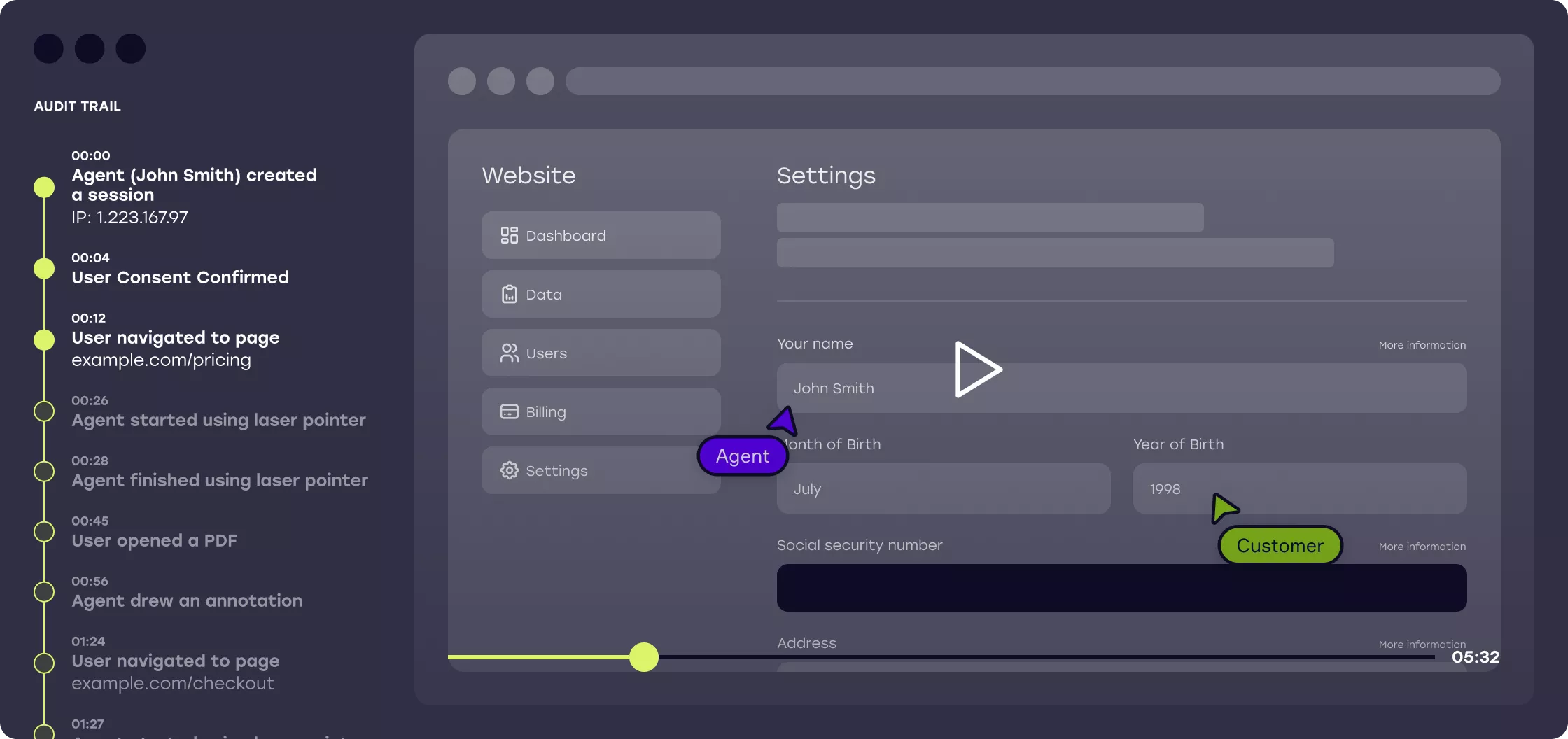 Window wireframes with cobrowse components