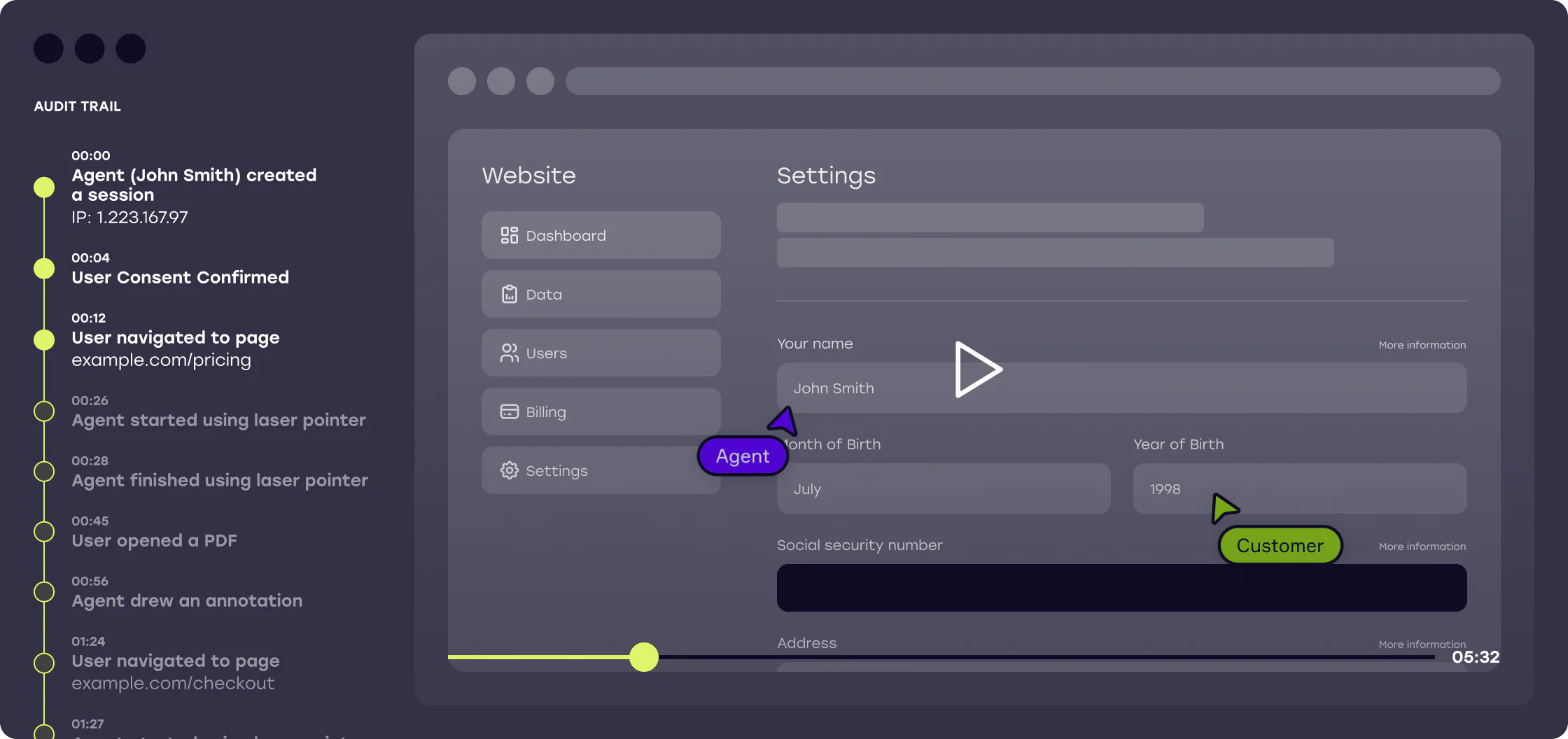 Window wireframes with cobrowse components